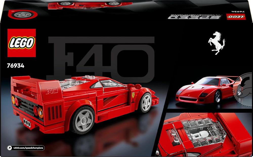 LEGO Speed Champions Ferrari F40 Supersportwagen, Spielset mit baubarem Spielzeugauto und Fahrer-Minifigur, Bauset zum Sammeln für Kinder, Geschenk für Jungen und Mädchen 76934