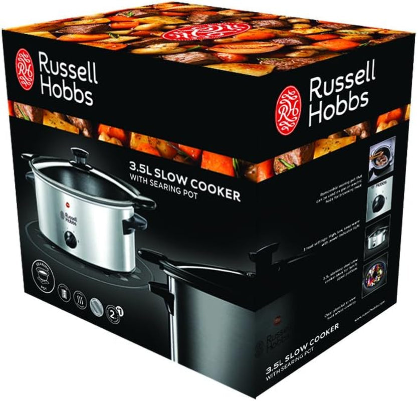 Pentola a cottura lenta Russell Hobbs, Antiaderente da 3,5 litri, Acciaio inossidabile, 3 impostazioni di temperatura e Funzione di mantenimento in caldo, Pentola a cottura lenta da 160 W Naty Shop