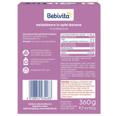 Buste comprimibili per mirtilli, mele e banane - 16 (4 confezioni, 4 x 90 g ciascuna), senza zuccheri aggiunti, senza glutine, ideali per takeaway e snack da viaggio