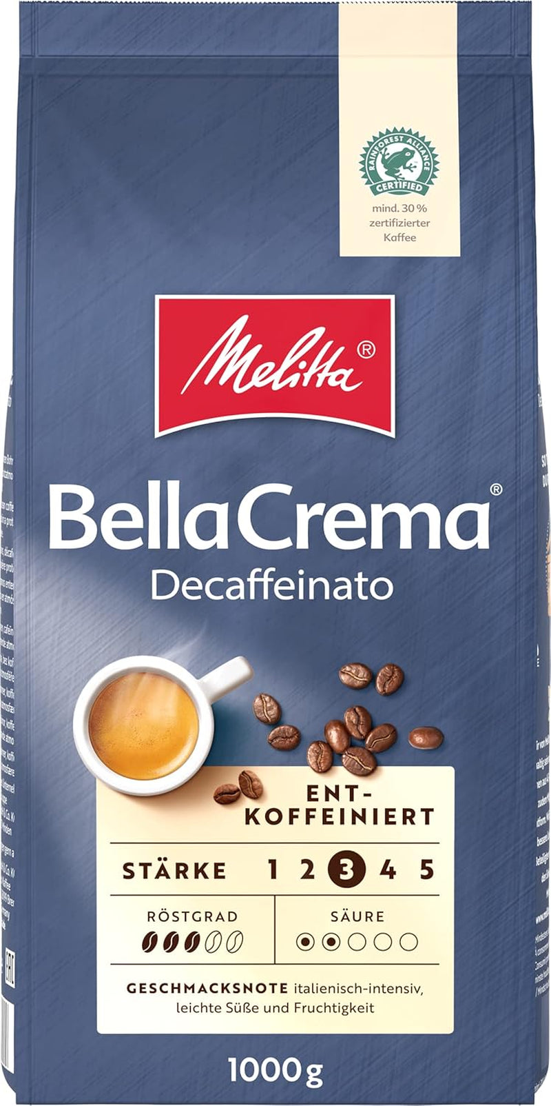 Boabe de cafea Melitta BellaCrema La Crema 1kg și boabe de cafea decofeinizate BellaCrema Decaffeinato 1kg