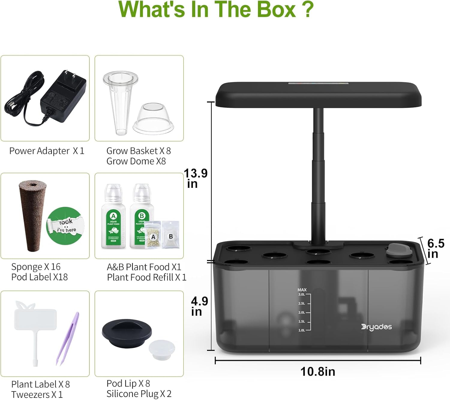 Sistema di coltivazione idroponica: 8 capsule, lampada LED a spettro completo da 24 W con avviso di livello basso dell'acqua | Giardino interno per cucina, soggiorno, scuola | Idea regalo per giardinieri dilettanti