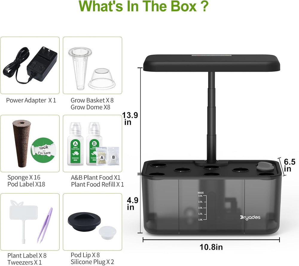 Sistema di coltivazione idroponica: 8 capsule, lampada LED a spettro completo da 24 W con avviso di livello basso dell'acqua | Giardino interno per cucina, soggiorno, scuola | Idea regalo per giardinieri dilettanti