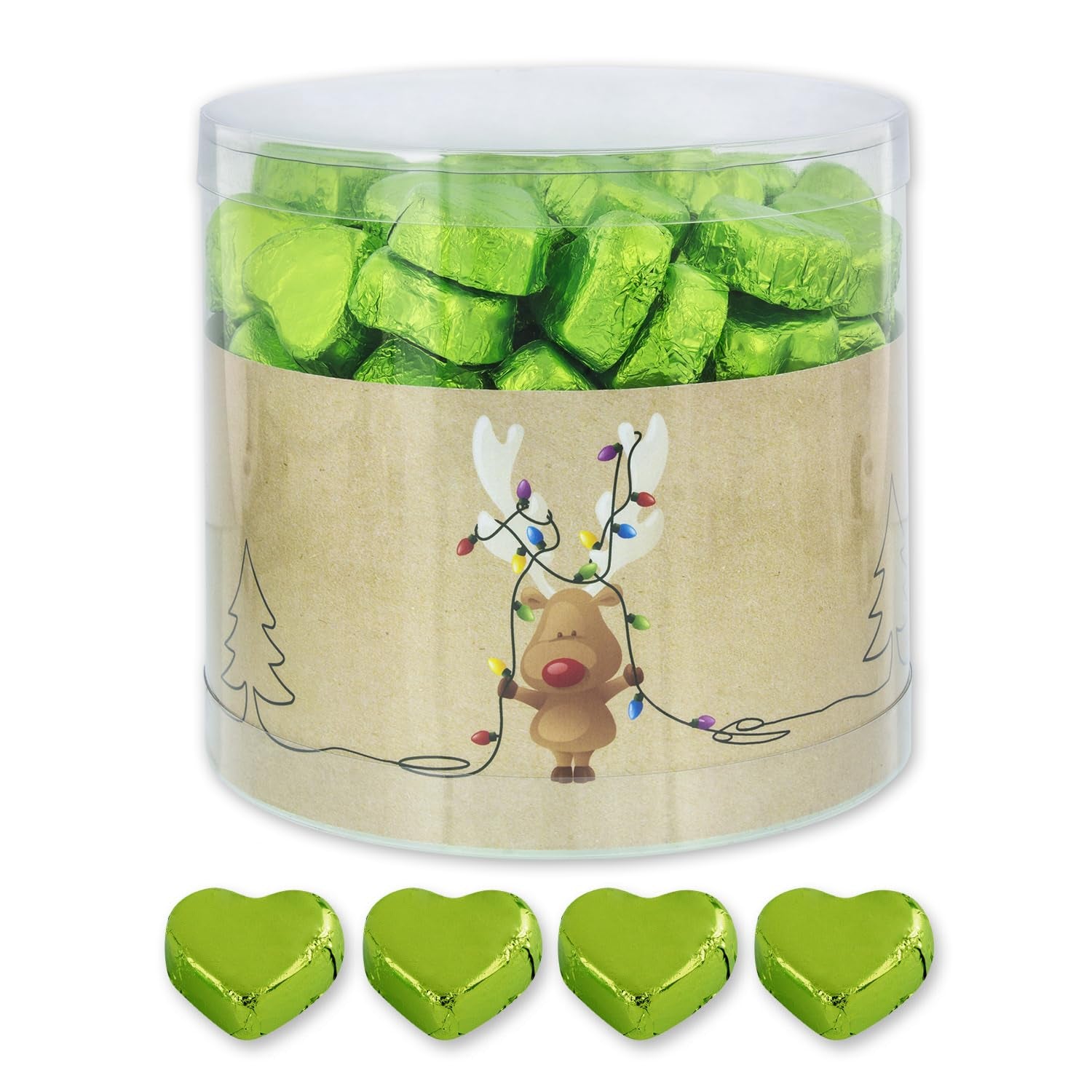 Günthart 150 pezzi Cuori di cioccolato dorati con ripieno di torrone, renna | Rodolfo il Rosso - Crema di Torrone | Cuori Di Cioccolato Dorato | Concorso | Cuori Di Cioccolato Dorato | Natale (1,2 kg)