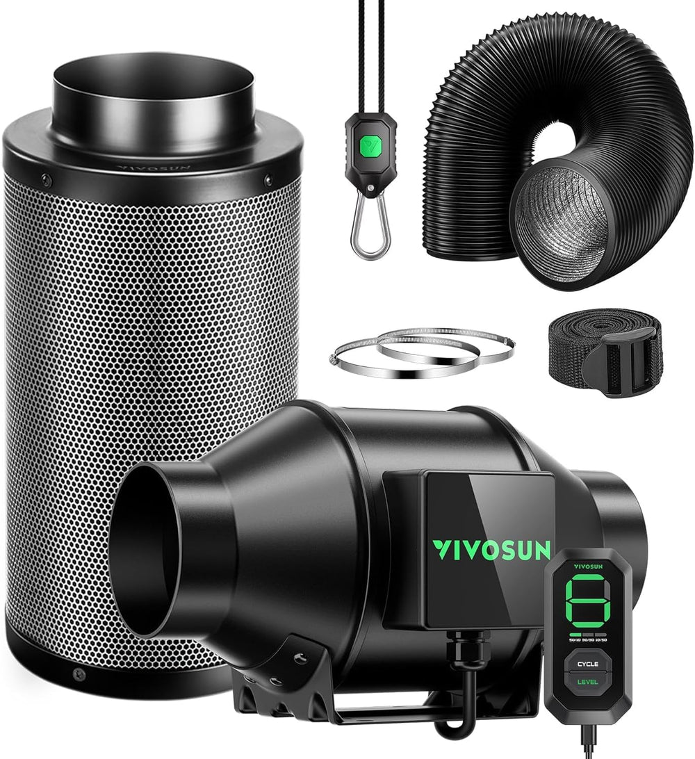 VIVOSUN Kit ventola/scarico in linea AeroZesh G4 intelligente da 100 mm con GrowHub E42A+, controller di temperatura e umidità, telecomando WiFi/app, filtro a carbone attivo e tubo per tende da coltivazione e coltura idroponica