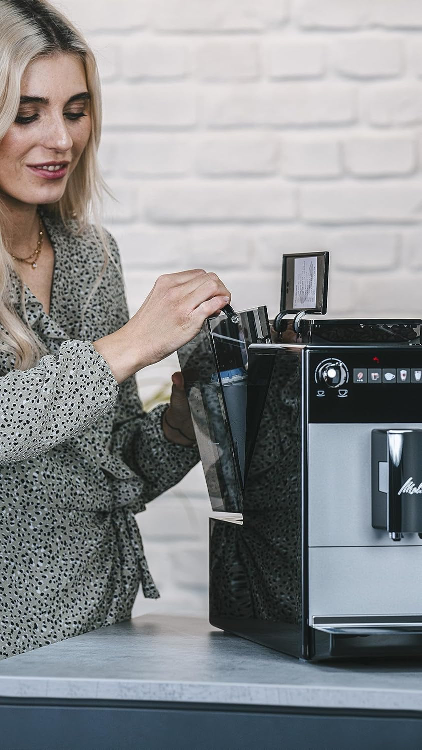 Melitta Latticia OT - Espressor complet automat cu sistem de lapte, espressor cu râșniță pentru, de exemplu, cafea sau cappuccino, argintiu/negru