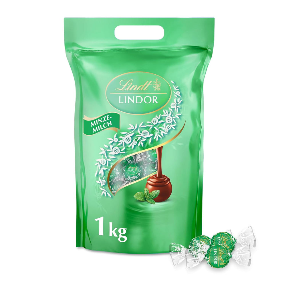 Lindt LINDOR Cioccolato al Pistacchio | Busta richiudibile da 1 kg | ca. 80 palline di cioccolato al latte con ripieno di crema al pistacchio che si scioglie in bocca | Confezione sfusa, regalo pralinato