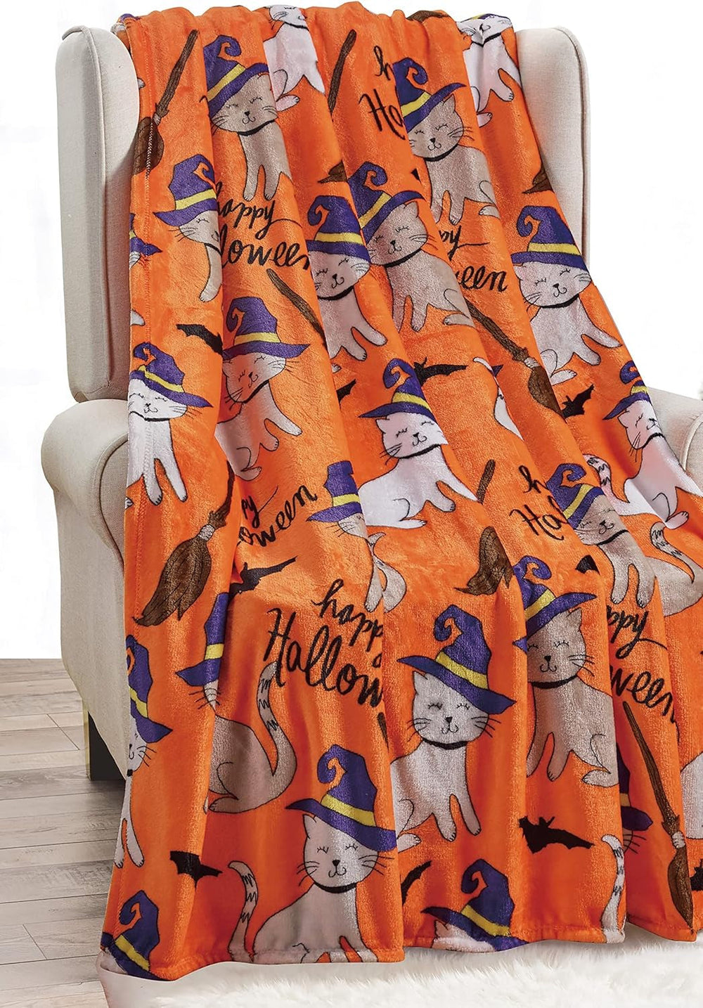 Coperta leggera a tema Halloween dal comfort elegante, morbida, accogliente e lussuosa, perfetta per rilassarsi in questa stagione spettrale, 127 X 152,4 cm, Letti e coperte con teschio e ossa Gatti di Halloween dal comfort elegante 50 X 60