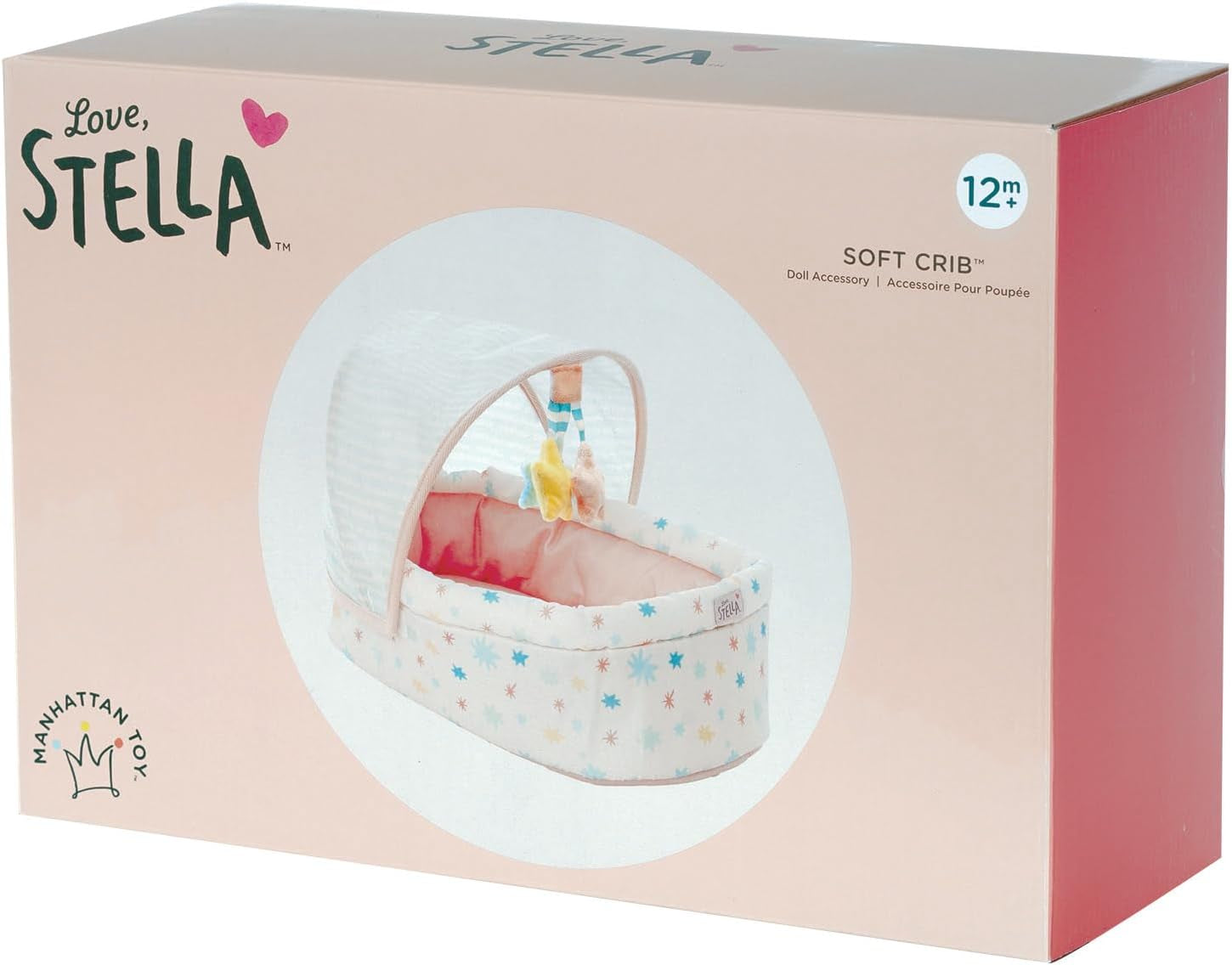 Stella Collection Weiches Babypuppenbett mit abnehmbarem Baldachin und Handy für 30.48 cm bis 38.1 cm Babypuppen, Klein
