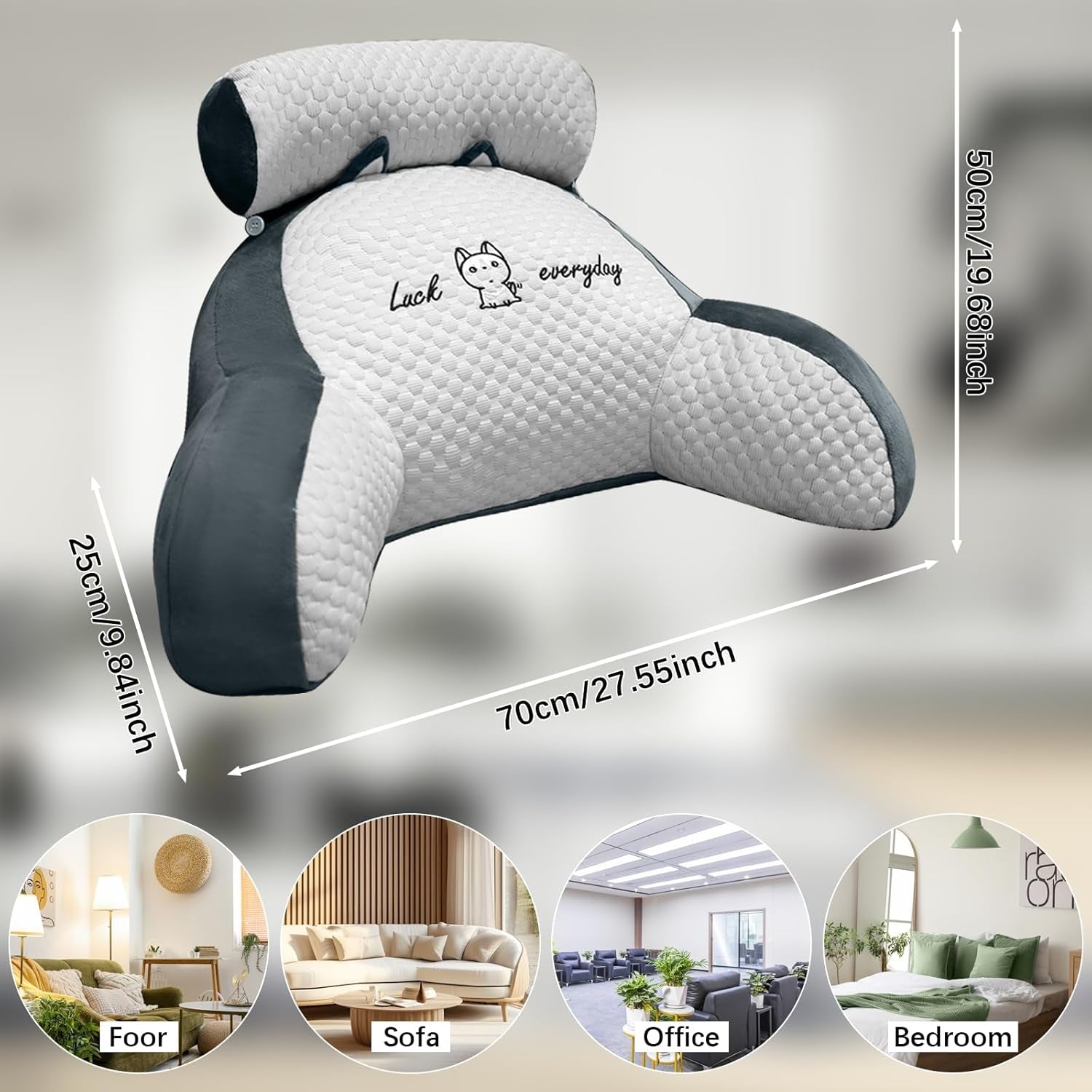 Pernă de citit pentru pat și canapea, pernă de spate pentru adulți de 70x50cm, pernă de citit confortabilă cu suport pentru gât și cotiere detașabile, pernă de scaun pentru citit, vizionat la televizor, relaxare