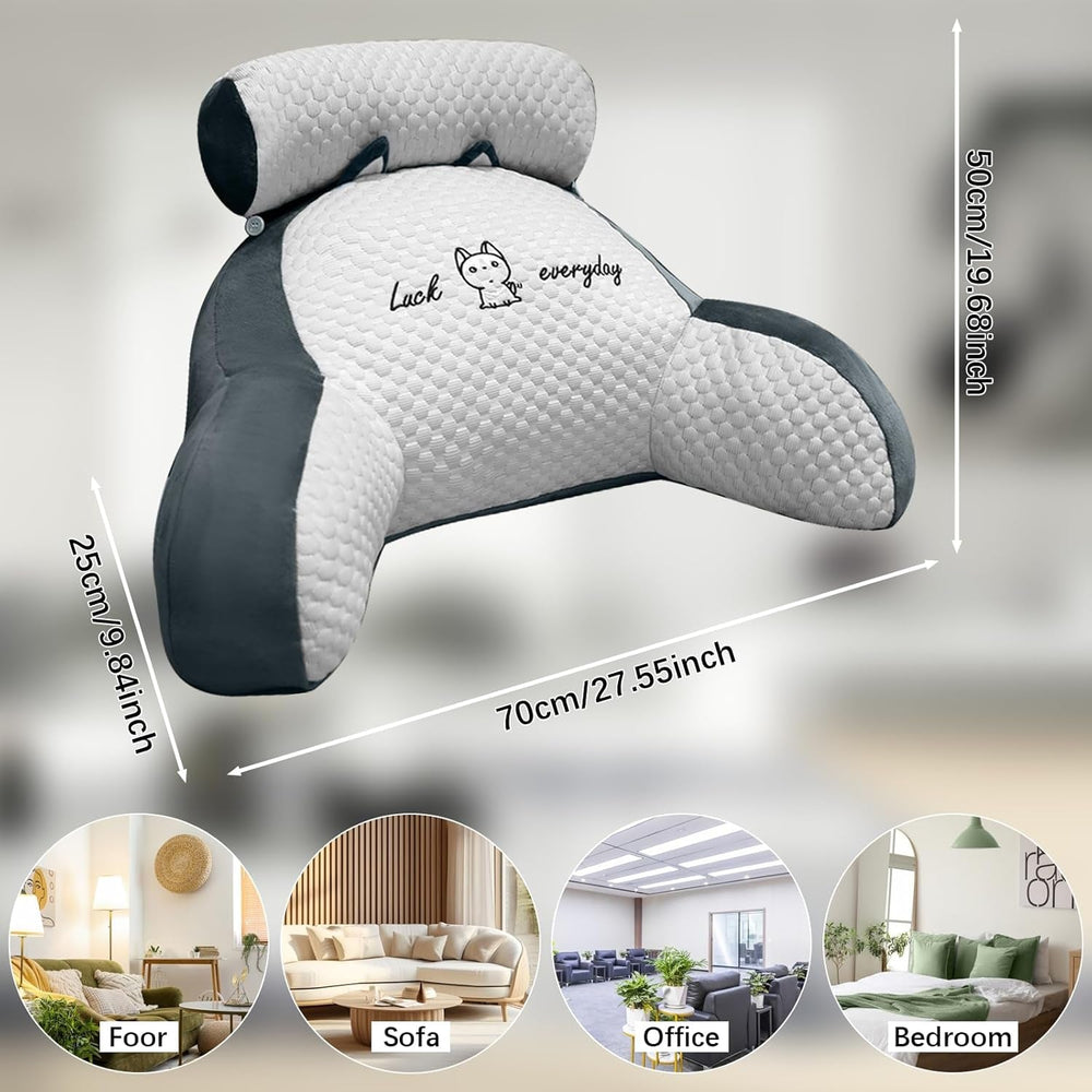 Pernă de citit pentru pat și canapea, pernă de spate pentru adulți de 70x50cm, pernă de citit confortabilă cu suport pentru gât și cotiere detașabile, pernă de scaun pentru citit, vizionat la televizor, relaxare