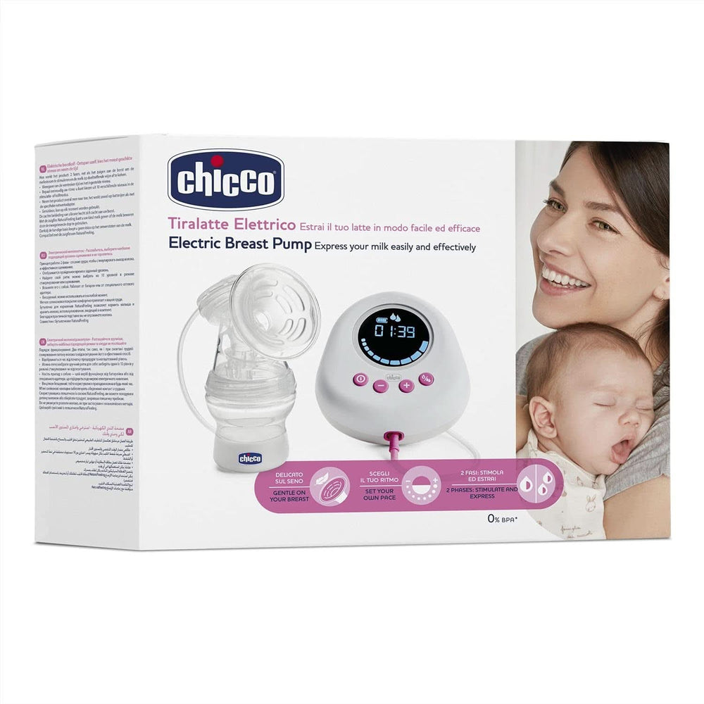 Tiralatte elettrico Chicco con fasi di stimolazione ed estrazione, 10 livelli di intensità, comodo e veloce, forma ergonomica, con tettarella inclinata e tappo a tenuta, bianco, 150 ml Accessori Alimentazione e Allattamento Bebe Naty Shop