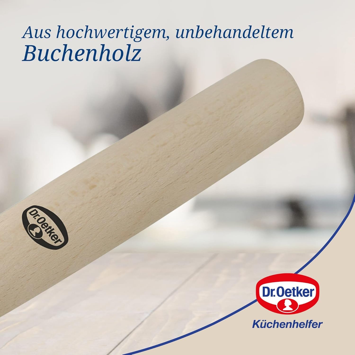 Dr. Oetker Teigroller aus Holz – Teigrolle aus Buchenholz di alta qualità – Perfekt für round und eckige Formen – ca. 18 x 7 cm, Rolle Durchmesser ca. 4,5 cm