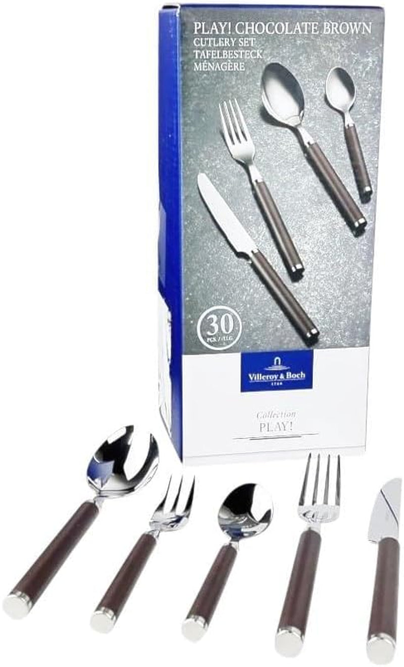 Villeroy And Boch Play Posate Marrone Cioccolato, per un massimo di 6 persone, 30 pezzi, acciaio inossidabile, manico in plastica marrone Kitchen Naty Shop