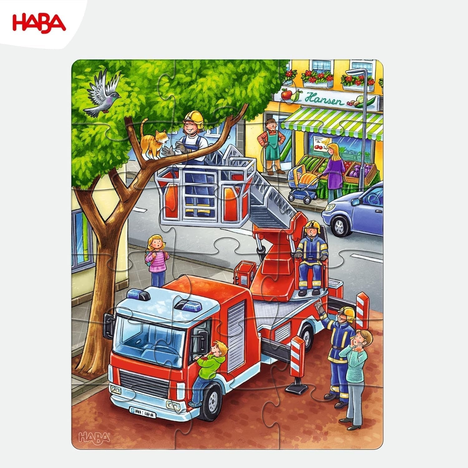 HABA Fire Brigade Puzzle - Set de 3 piese pentru copii cu vârsta de 3 ani și peste, puzzle din carton cu motive de poliție și ambulanță - Promovează abilitățile motorii fine și concentrarea - 1302759001 Puzzle Naty Shop
