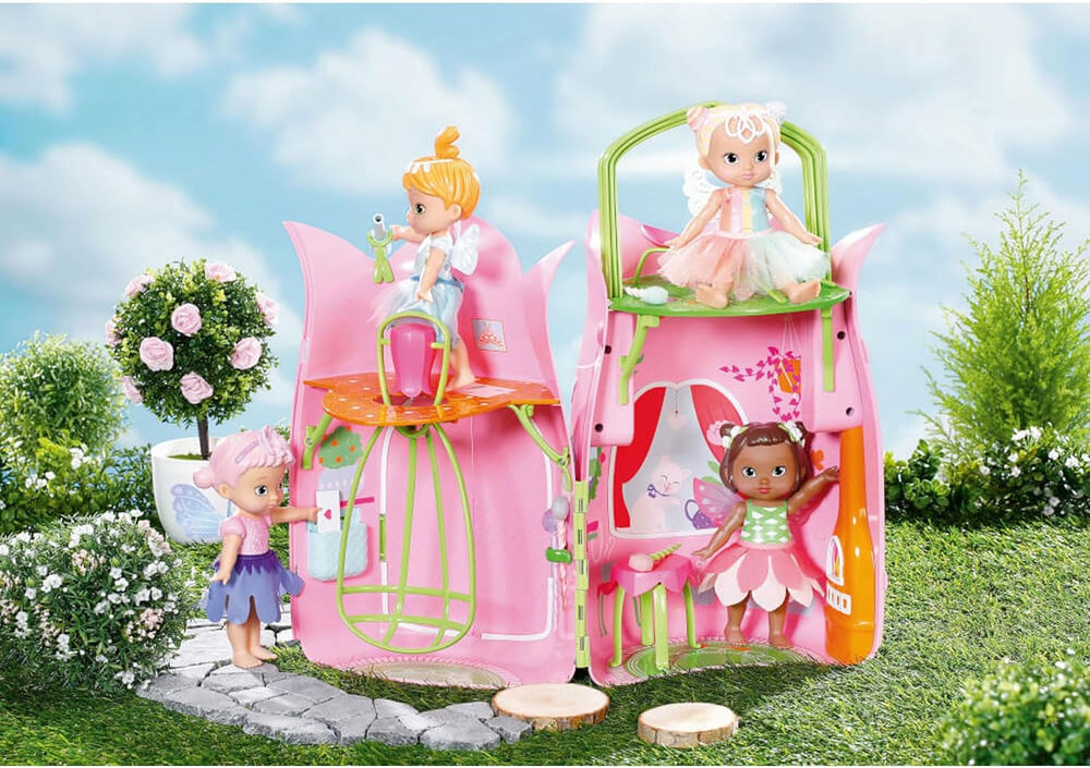 BABY Born Storybook Cottage, Casă de păpuși pliabilă pentru păpuși de 18 cm cu masă, șemineu, șezlong și telescop, roz verde, 833803 Zapf Creation Casute de papusi Naty Shop