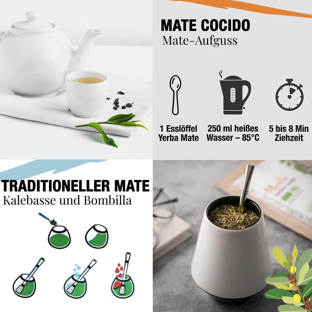 ORIGEENS BIO YERBA MATE CU LĂMÂIE ȘI GHIMBIR 200 G - Ceaiul energizant I Ceai Yerba Mate bio neprăjit, frunze, fără tulpini și praf