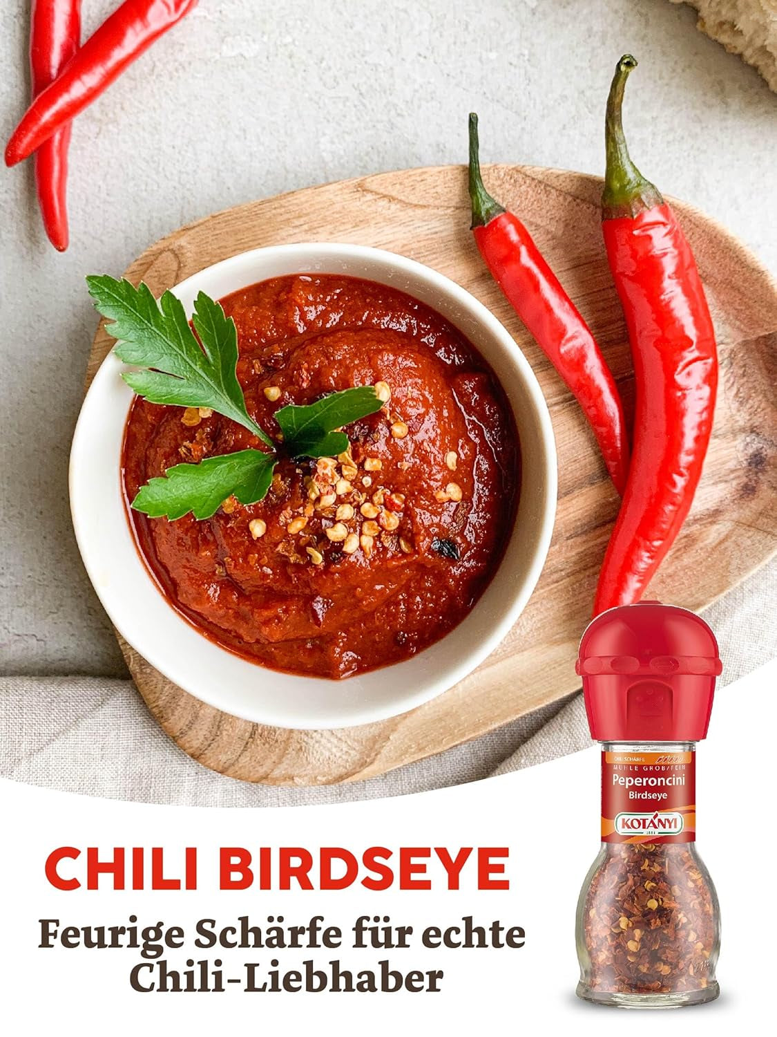 KOTÁNYI Chili Birdseye Pepperoncini Mühle, scharf zum frischen Mahlen, confezione 1 (1 x 27g)