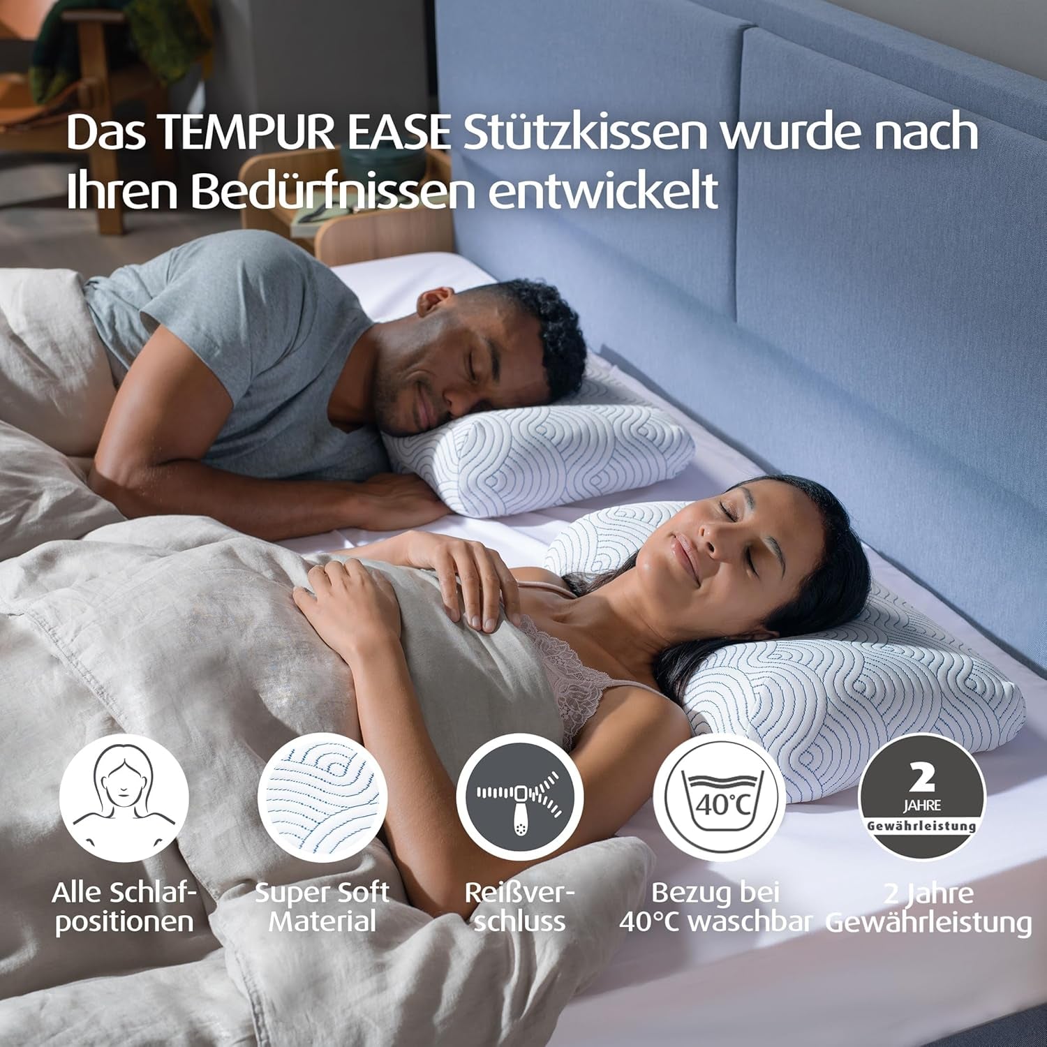 Pernă de dormit din spumă cu memorie TEMPUR EASE, pernă ergonomică de susținere a gâtului pentru orice poziție de dormit, suport ferm, 50 X 31 X 10/5 cm, alb Perne standard Naty Shop