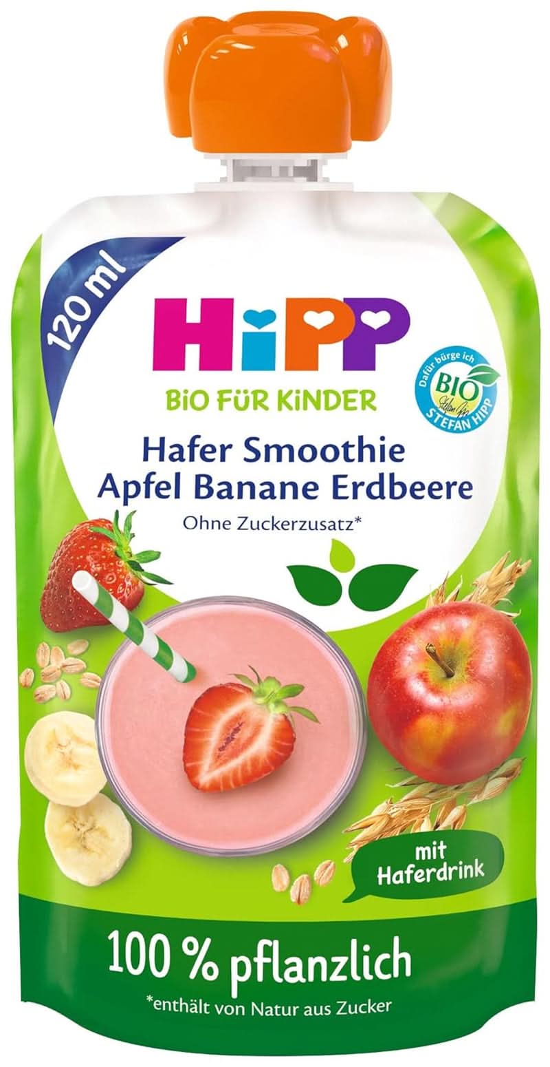 Hipp BIO Smoothie con mele, pesche, banane con bevanda all'avena, 120 ml, confezione da 6 (6 x 120 ml) Mamma e bambino Naty Shop 6 x 120 ml Banane, fragole