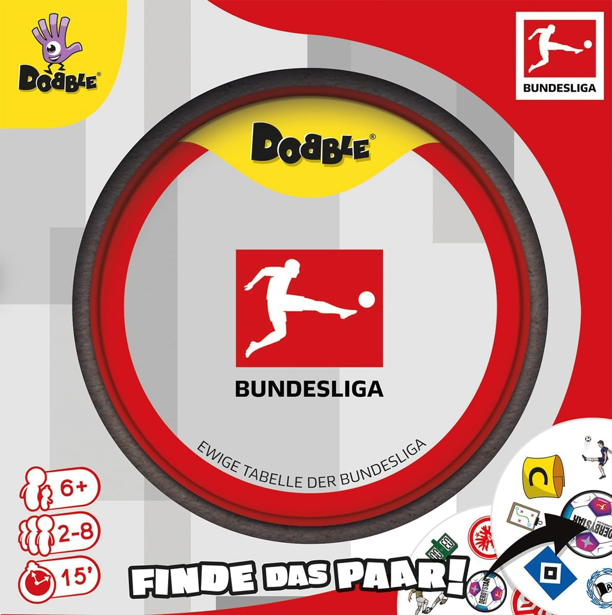 Dobble Bundesliga, gioco per famiglie, gioco di carte, 2-8 giocatori, dai 6 anni in su, 15 minuti, tedesco