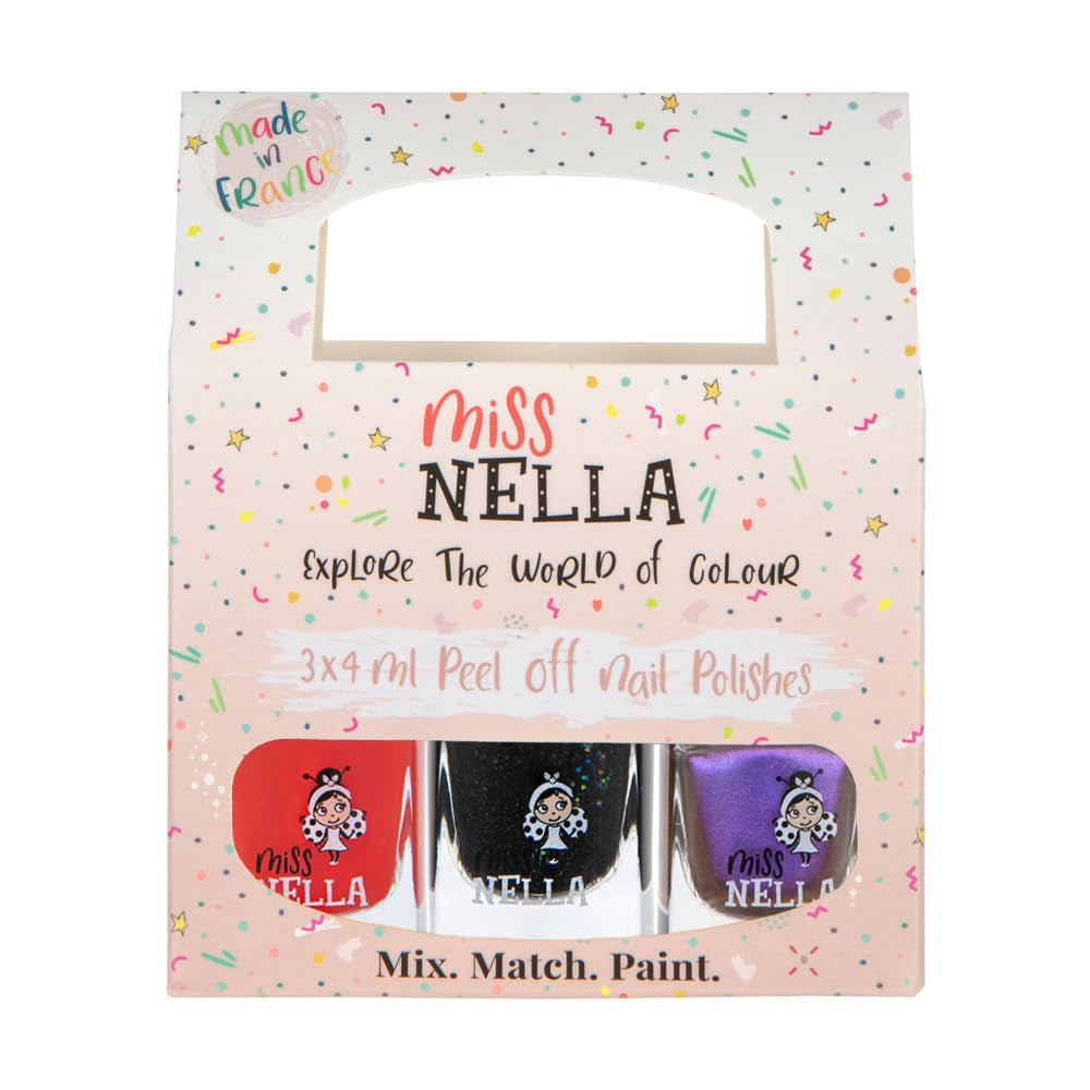 Set di smalti glitterati da 4 pezzi della collezione Miss Nella Magic: rosa, rosso, oro e blu, smalto rimovibile speciale per bambini, non tossico, a base d'acqua, inodore