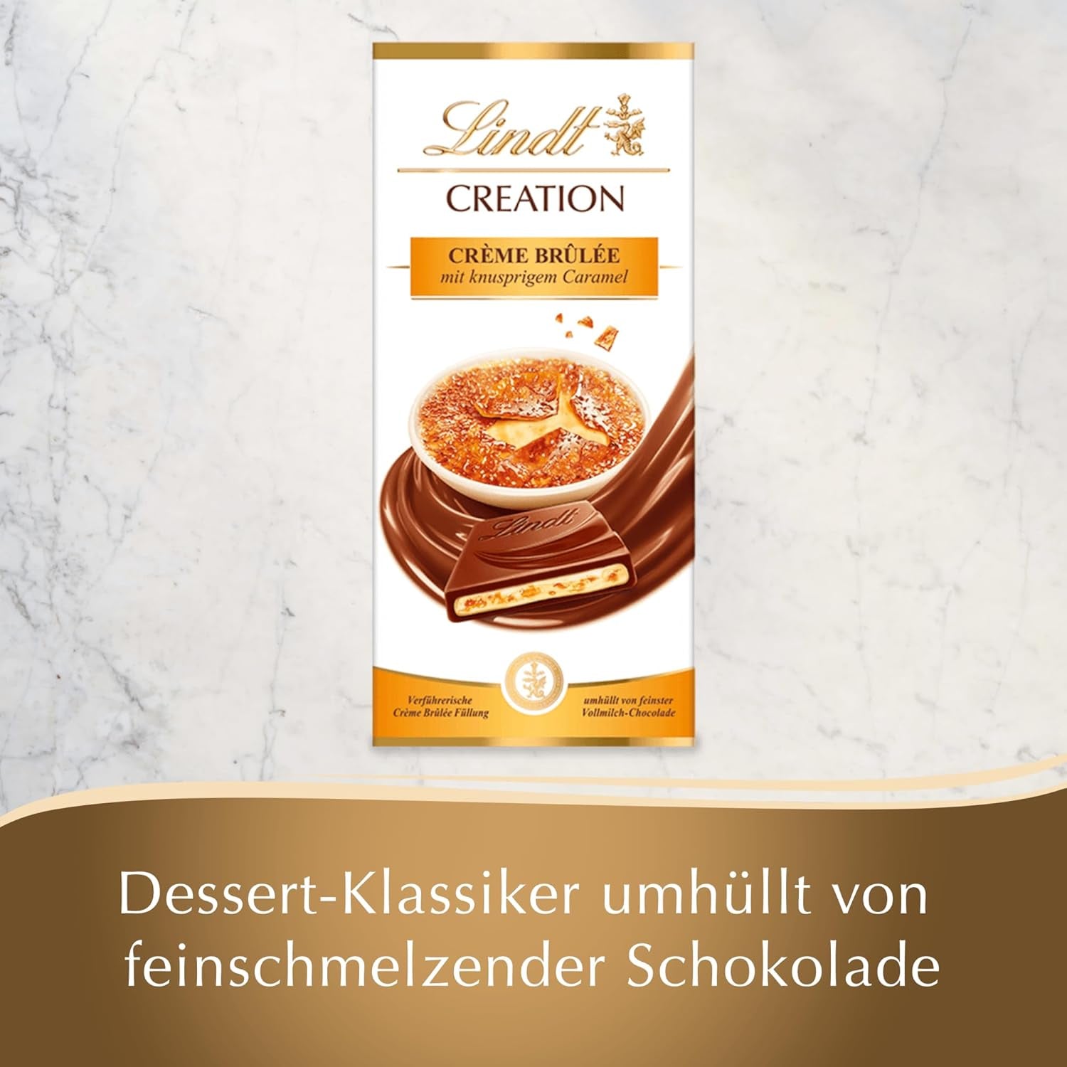Bar Crème Brûlée Lindt Creazione di cioccolato | Ripieno di Crème Brûlée con caramello croccante, ricoperto di finissimo cioccolato al latte | Tavoletta di cioccolato | Regalo di cioccolato, 150 g