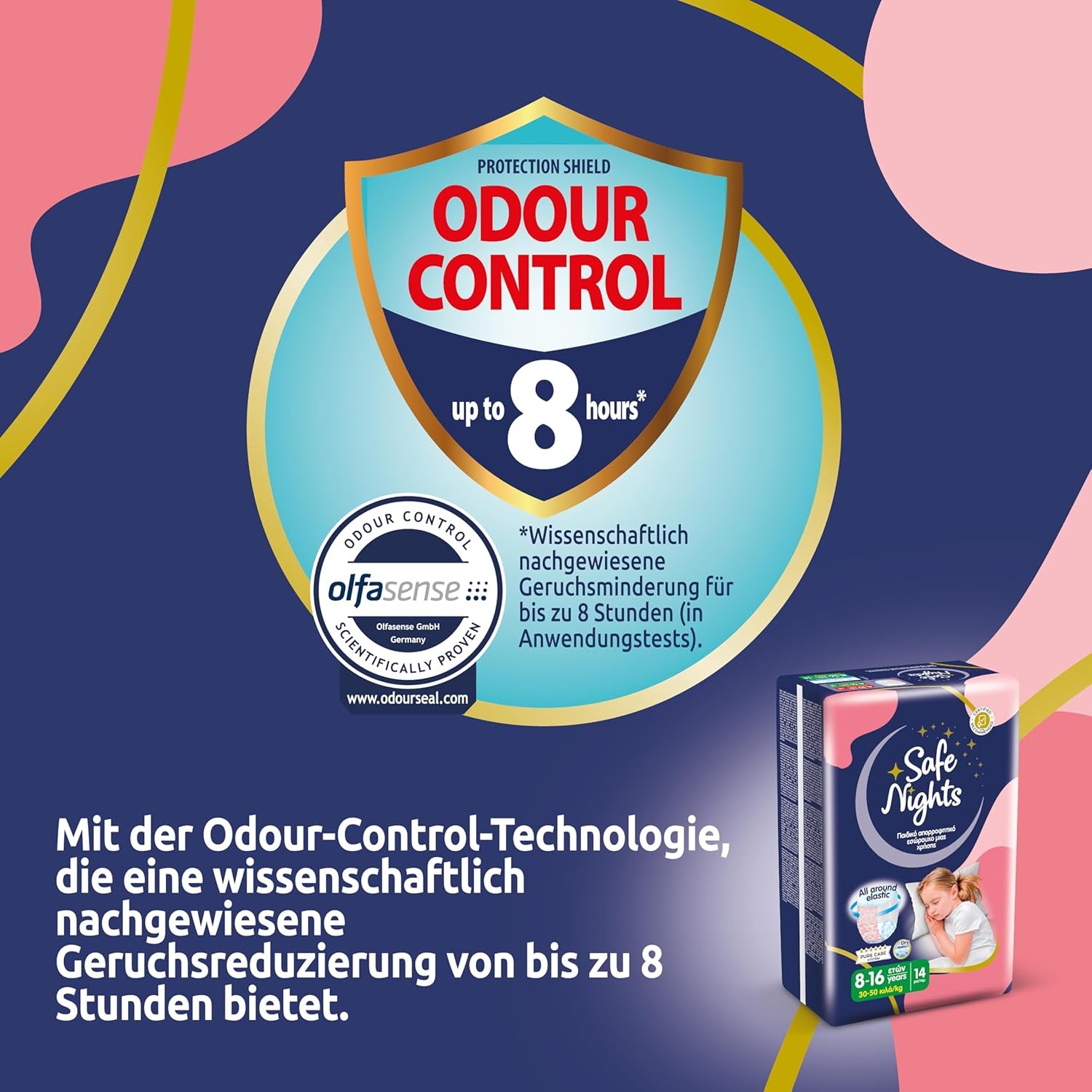 Safe Nights Girl, Indumenti da notte assorbenti per ragazze 8-16 anni (30-50 kg), confezione da 14