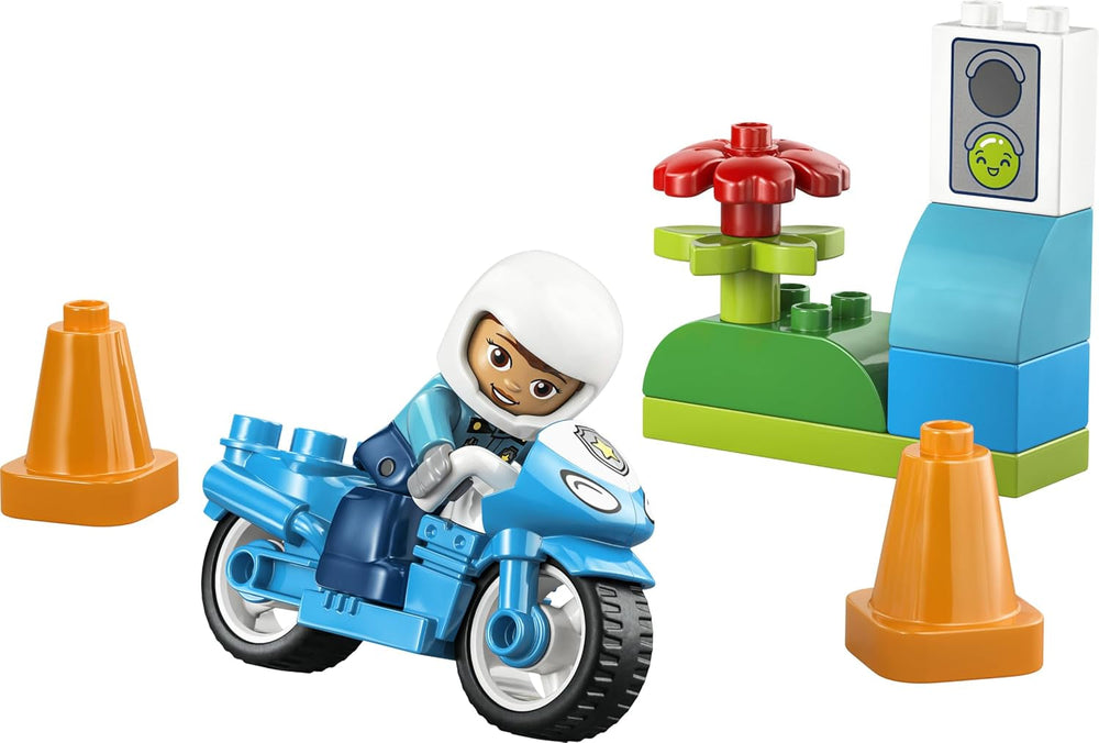 LEGO DUPLO Blaues Polizeimotorrad - Lernspielzeug zur Förderung der Motorik für Kleinkinder - inkl. Motorrad, Polizisten Figur und Verkehrsampel - Geschenk für Jungen und Mädchen ab 2 Jahren - 10471