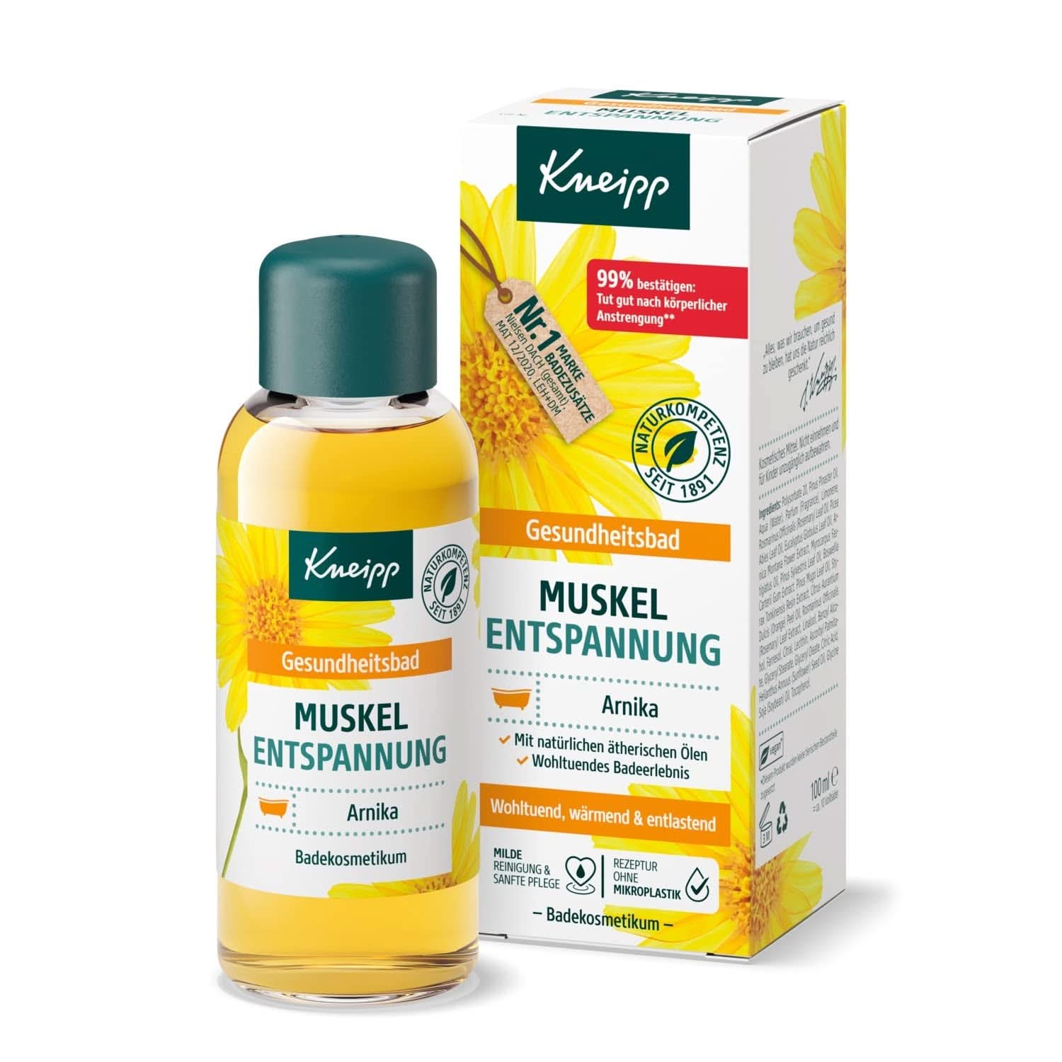 Bagno Kneipp, Rilassamento muscolare, Olio da bagno con estratto di arnica e oli essenziali delle specie Cabreuva, Rosmarino e Pinus, rivitalizza e cura dopo lo sforzo fisico, 100 ml Naty Shop Default Title