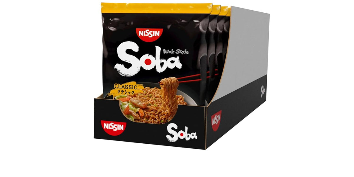 Nissin Bag Soba Noodles - Classici spaghetti istantanei giapponesi Confezione da 9 stile Wok con salsa Yakisoba Cucina asiatica rapida (9 x 109 g)