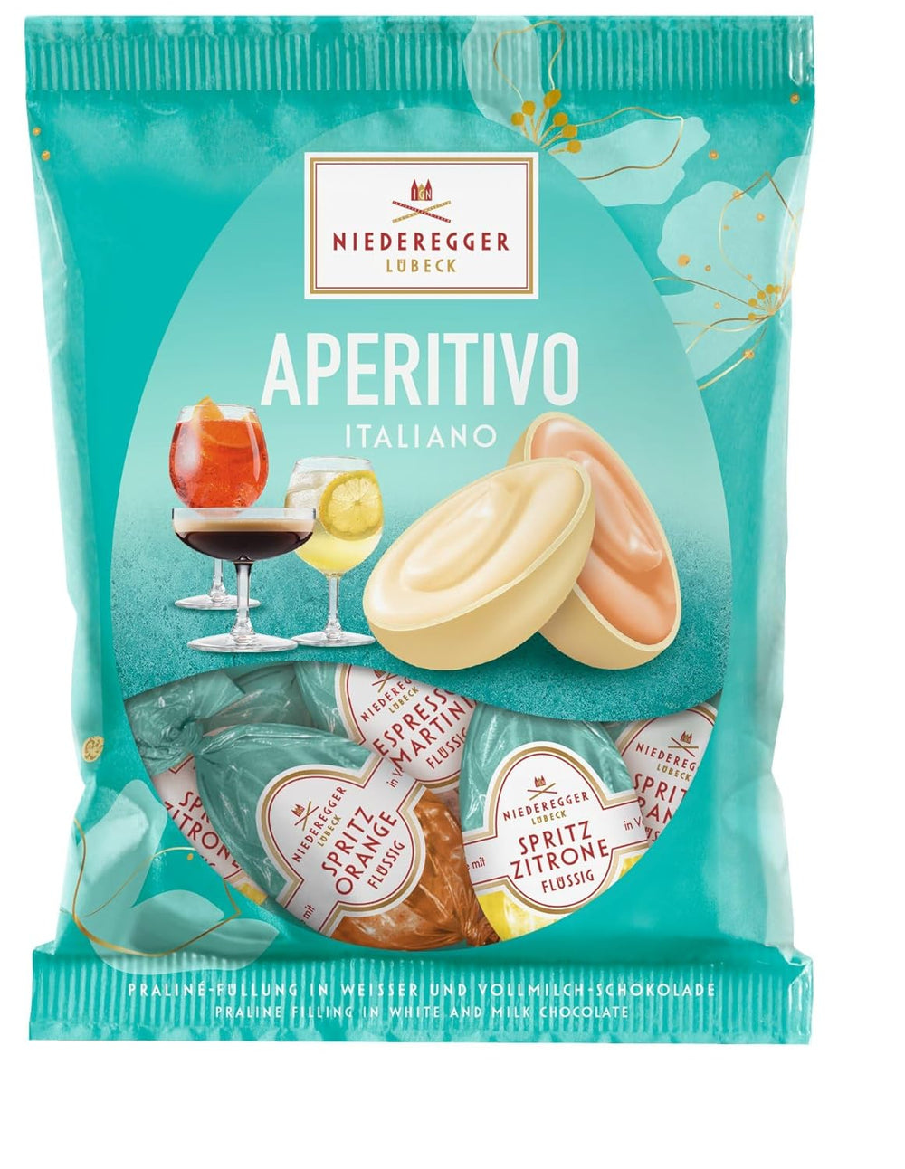 Niederegger | Uova pralinate | Antipasto Italiano | 1x87 g | Uova ripiene ai gusti Lemon Spritz, Orange Spritz e Espresso Martini | Ricoperto di cioccolato al latte e bianco | Regalo di Pasqua