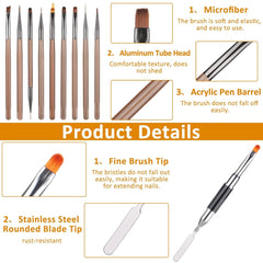 10 Stück Nailart Pinsel Set, Braun Nail Art Brushes Nailart Design Pinsel Nageldesign Pinselfür Gelnägelfür Heimwerker Maniküre Salon Zuhause Nailpinsel Set