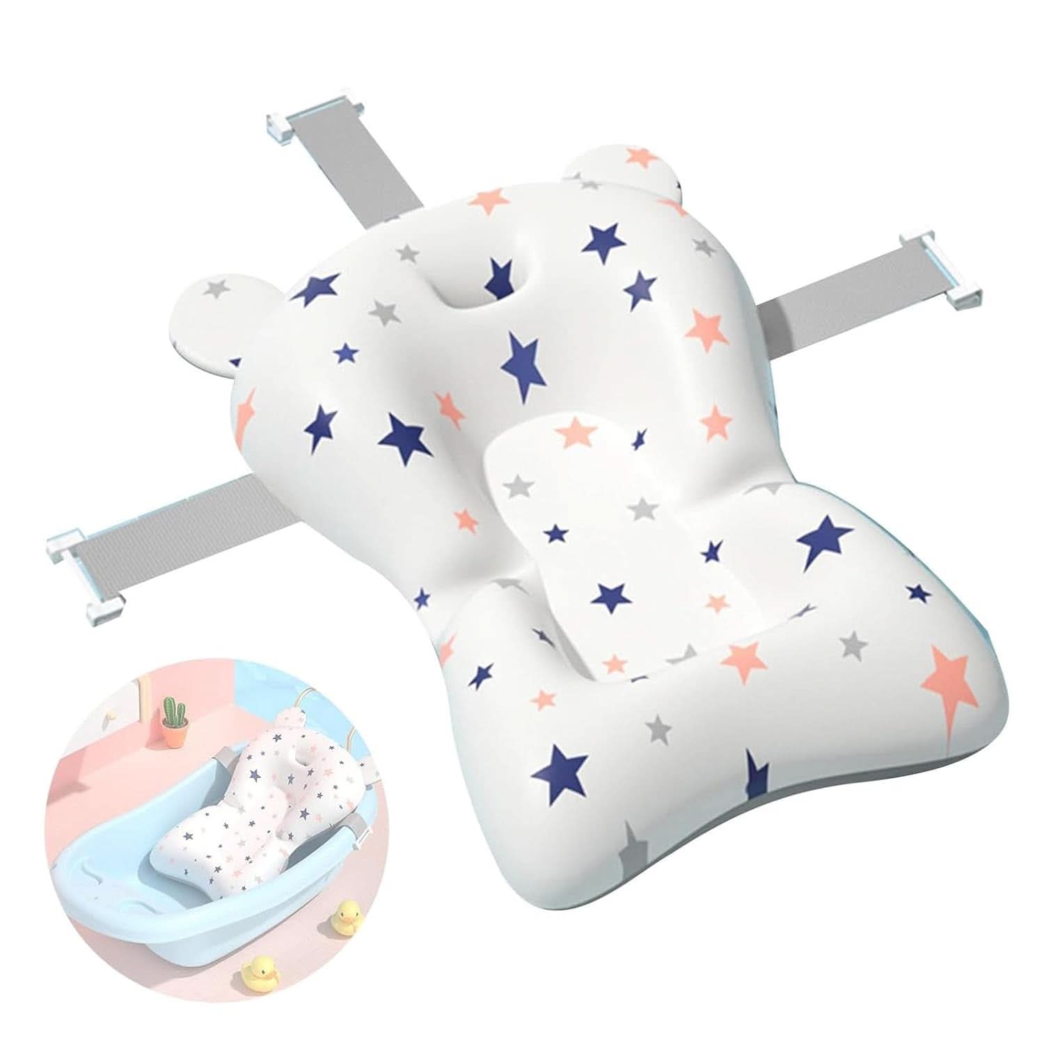 Cuscino di sostegno per il bagnetto, antiscivolo, morbido, ad asciugatura rapida, regolabile, per mamma e bambino, Naty Shop Starry Sky