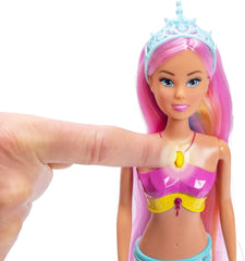 Simba Steffi Love Mermaizing – Păpușă sirenă cu funcție de lumină curcubeu, păr extra lung, figurină delfin și agrafe de păr, 39 cm înălțime, funcție Try-Me, vârste 3+