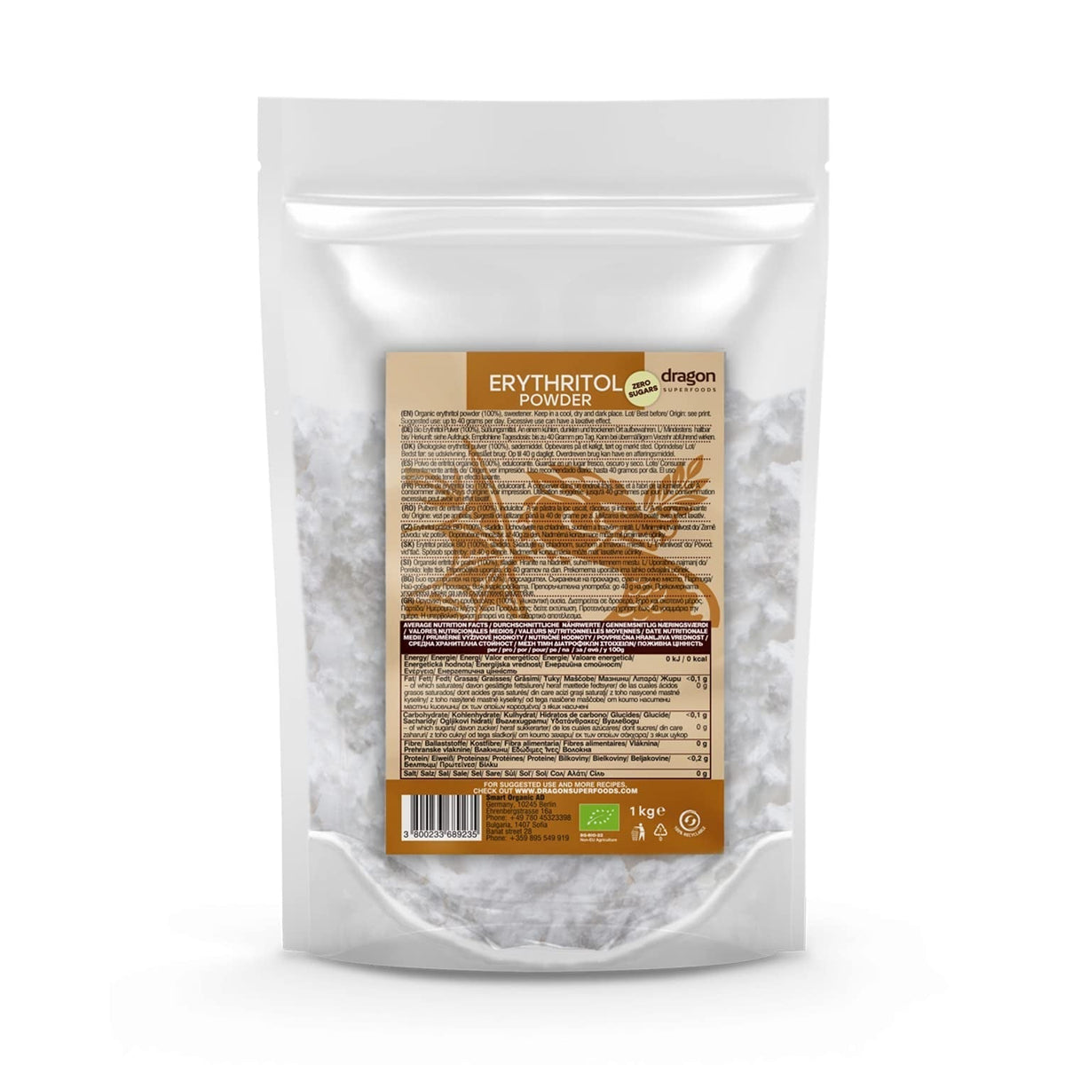 Bio Erythrit - Polvere, 100% Bio, Vegan, Null Kalorien-1Kg Dolcificanti Naty Shop Titolo predefinito
