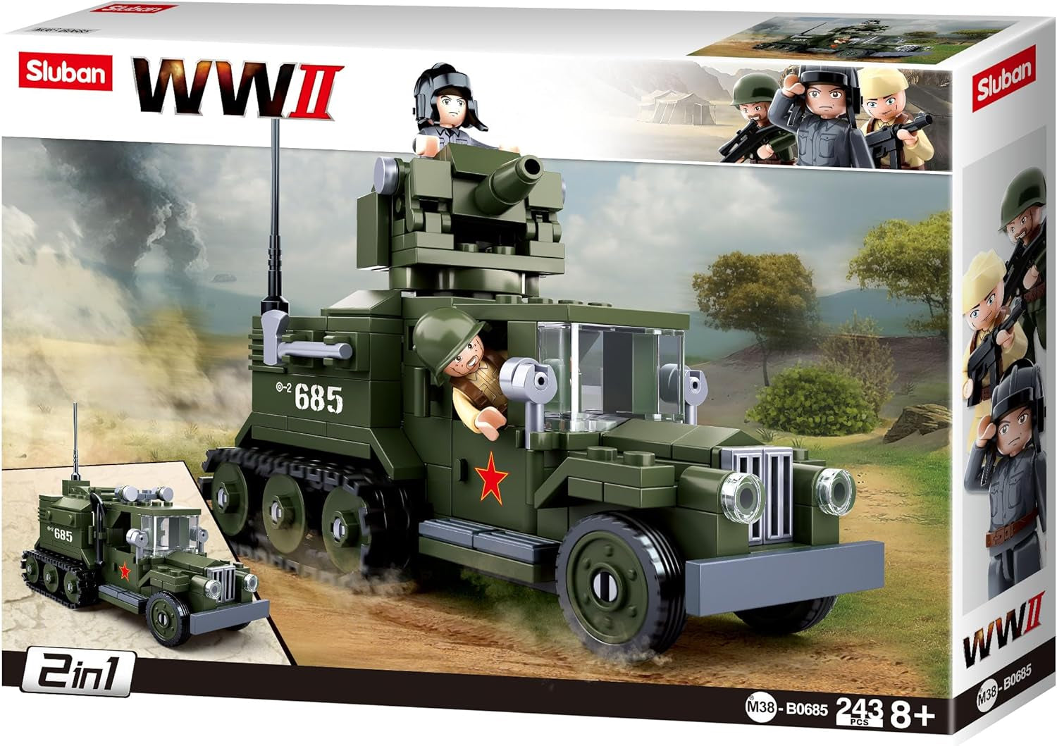 Sluban SL95556, WWII - Alliiertes Halbkettenfahrzeug [M38-B0685], Spielset, Klemmbausteine, Soldaten, mit Spielfigur, Army WWII, Multi Color