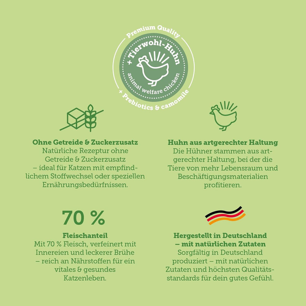 Hrană umedă pentru pisici MERA Cats Nature Sensitive cu pui 12x85g | Mono-proteină, fără zahăr și fără cereale | Conținut ridicat de carne și hrană umedă ușor digerabilă pentru pisici