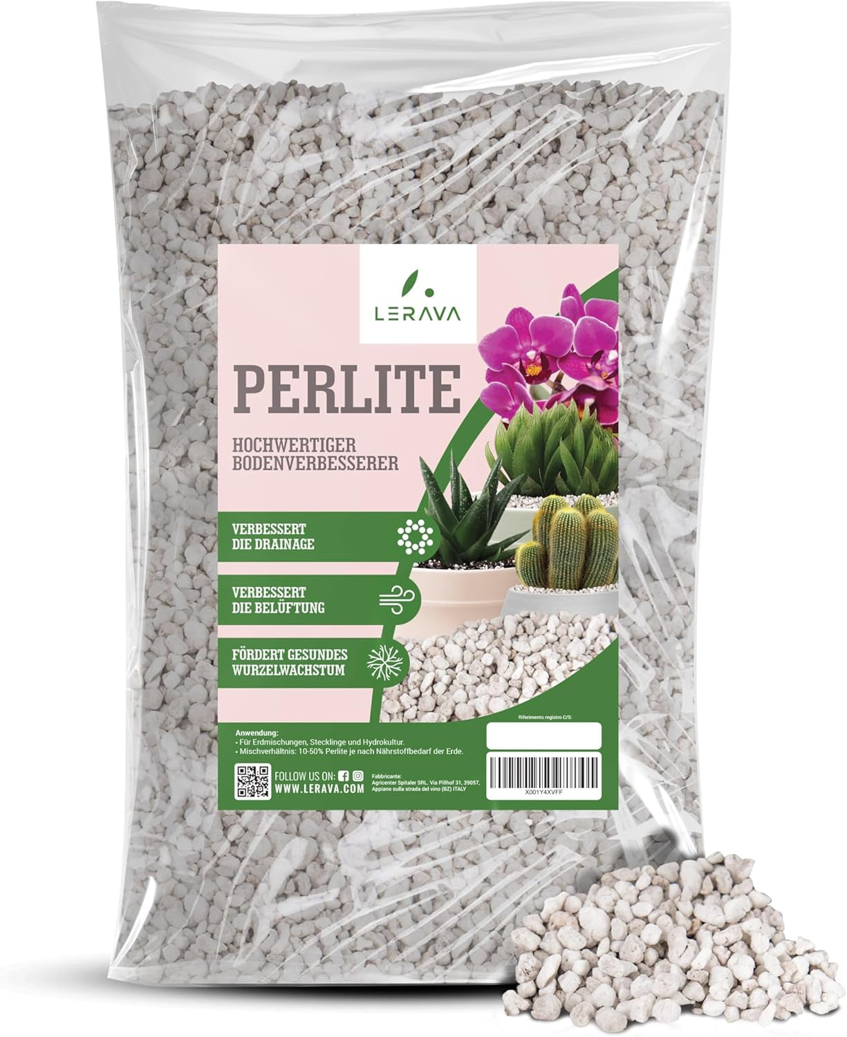 LERAVA® Perlite for Plants (5L) – Perlite a grana grossa per il miglioramento del suolo – Garantisce drenaggio e aerazione ottimali – Additivo naturale per terreno e coltura idroponica – Granuli per piante