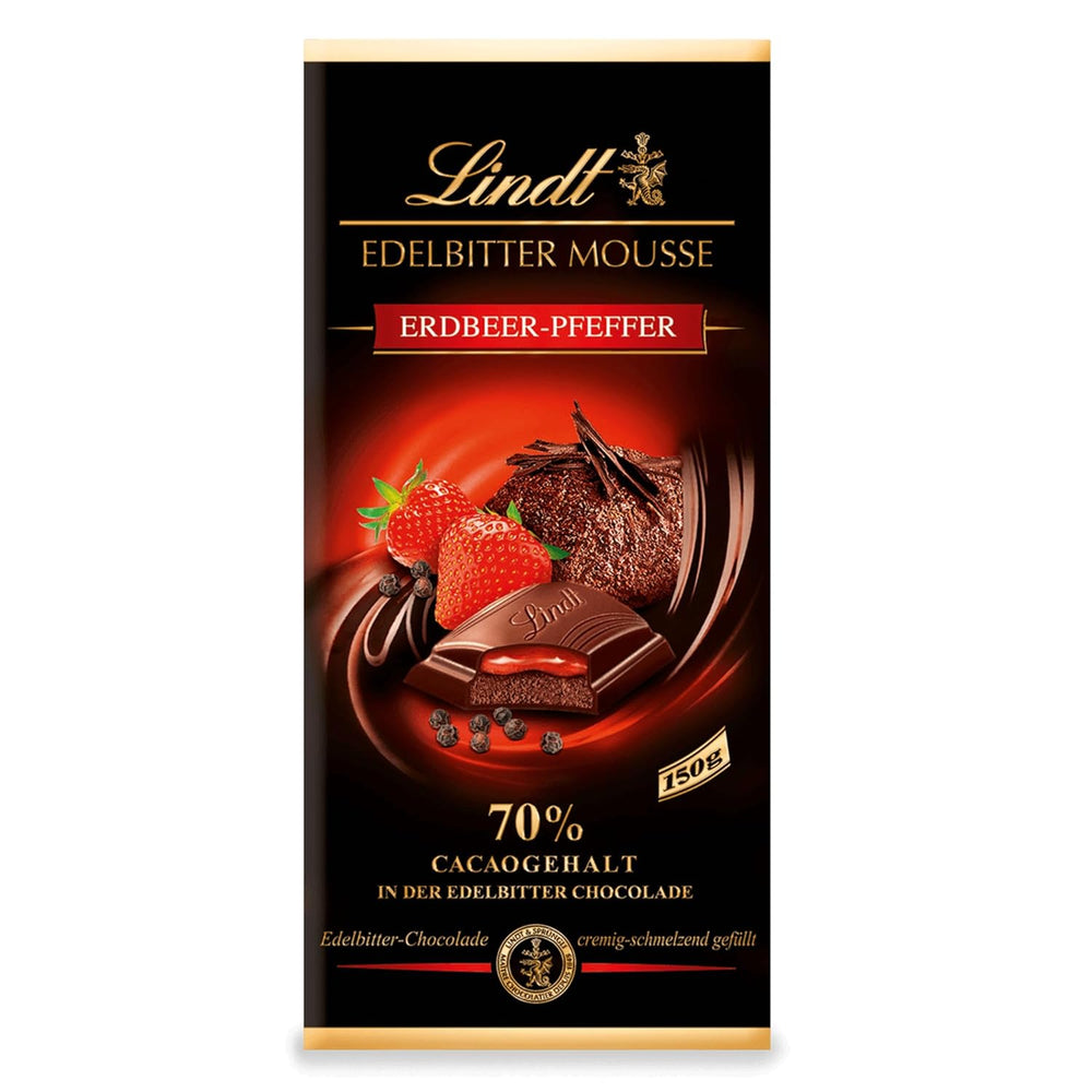 Mousse al cioccolato fondente Lindt con peperoncino e ciliegie | Barretta 150g | Con il 70% di cacao e ripieno di mousse al cioccolato fondente e ciliegia e peperoncino | Tavoletta di cioccolato | Cioccolato fondente