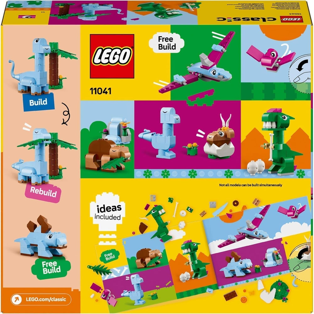 Set da costruzione creativo Dinosauri LEGO Classic con modelli di animali e figure in mattoncini, esperienza di gioco fantasiosa, regalo per ragazzi e ragazze dai 5 anni, inclusi i set da costruzione T.Rex e Triceratopo 11041 Besuche den LEGO-Store