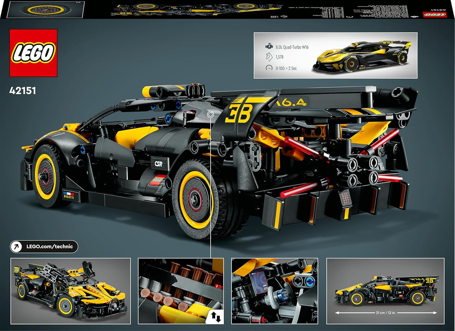 LEGO Technic Bugatti-Bolide, Auto-Modellbausatz, Sportwagen-Spielzeug, ikonisches Auto Set zum Sammeln, Bauspielzeug ab 9 Jahren 42151