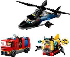 Set combinato LEGO City con elicottero, auto dei leoni e sottomarino e 3 minifigure - Veicoli giocattolo costruibili per ragazzi e ragazze a partire da 7 anni - Regalo di compleanno e vacanze 60462 Set di costruzione Besuche den LEGO-Store