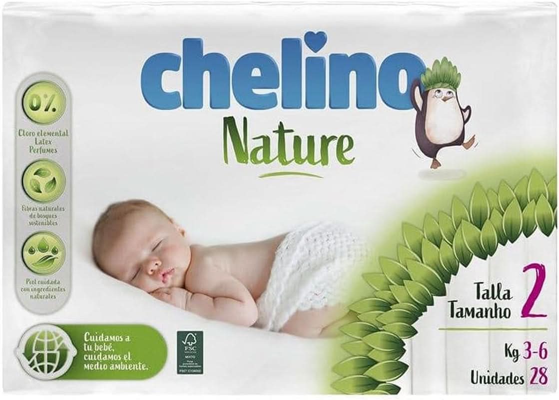 Pannolini Chelino Nature, taglia 2, 3 - 6 Kg, 28 pannolini Mamma e Bambino Naty Shop Taglia 2 (Confezione da 28)