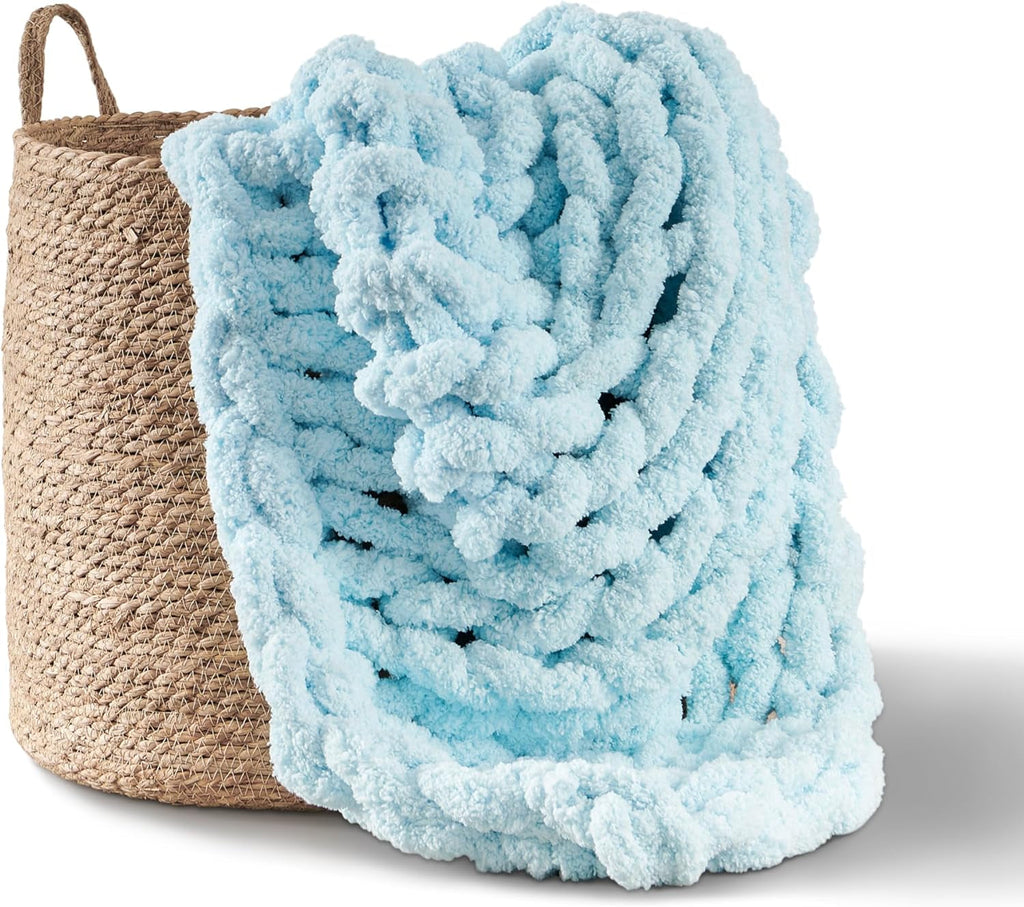 Chunky pătură tricotate, arunca, 100% mână tricotate cu jumbo chenille fire (127 X 152.4 Cm, gri liliac) Paturi si Cuverturi Adyrescia Lumină, albastru 50 "X60"