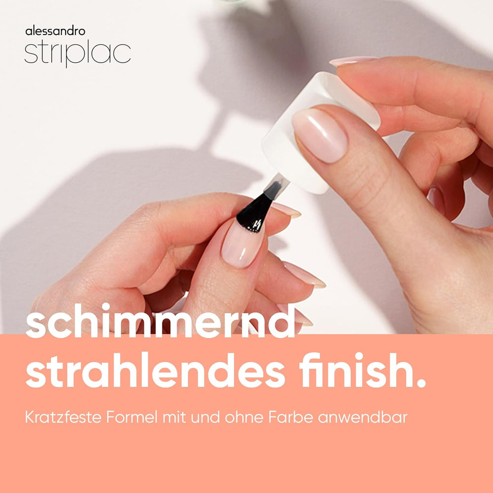 alessandro Striplac UV Top Coat Shimmer - Unghie brillanti e resistenti ai graffi fino a 15 giorni - Può essere utilizzato con o senza tinta - Tecnologia di rimozione delicata - Vegan - Argento, Trasparente, 6,5 ml