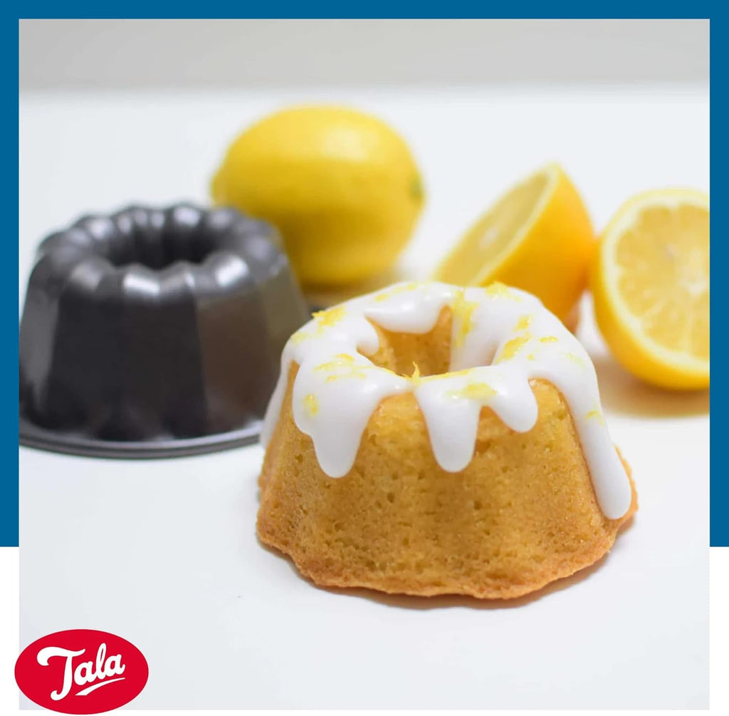 Tala Mini-Kuchenformen, Dekorativ, Antihaftend, Gugelhupf-Form, Gleichmäßige Hitzeverteilung, Gerillte Form, Karbonstahl, Breite, Flache Griffe, Spülmaschinen Und Gefrierschrankfest, 2 Stück Matrite si tavi pentru copt Naty Shop