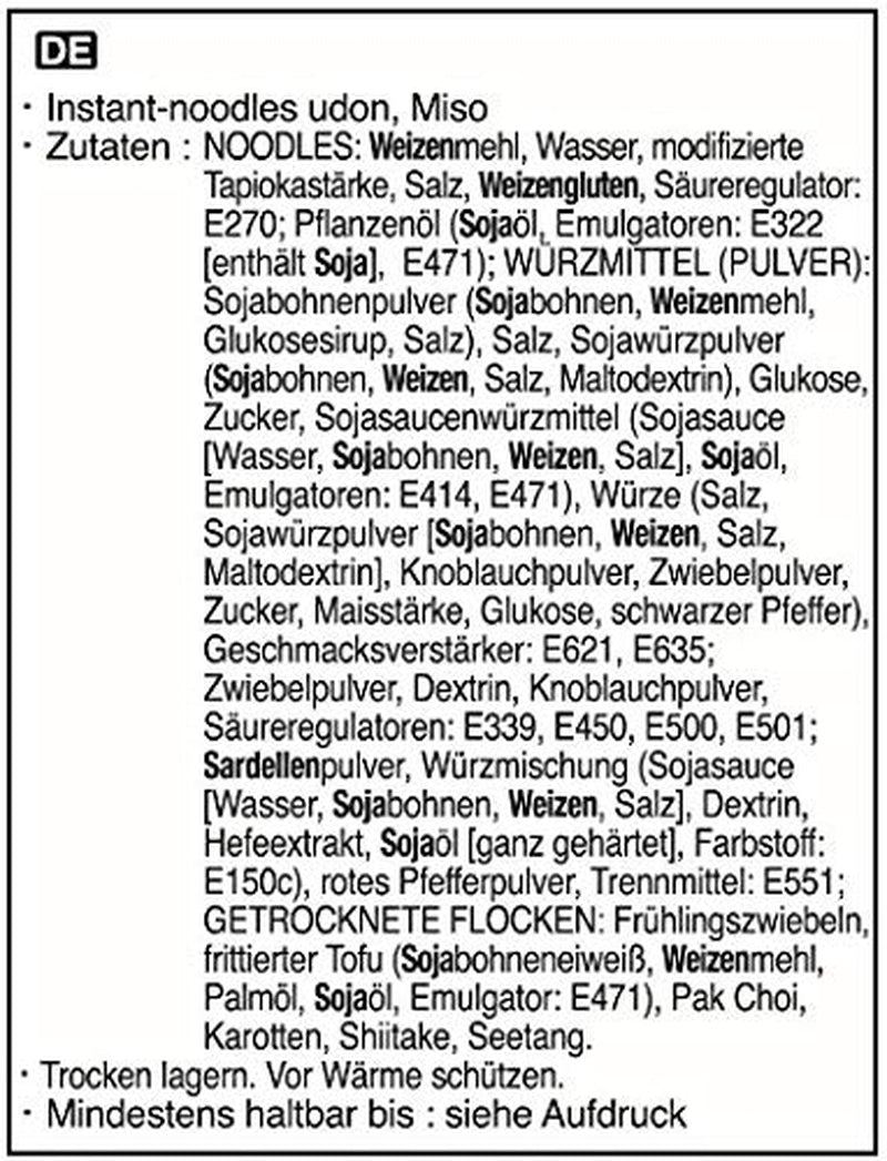 Tagliatelle istantanee Allgroo Udon - Miso, zuppa Udon, piccante, aromatica, preparazione rapida - contiene 3 porzioni - 1 x 690 g
