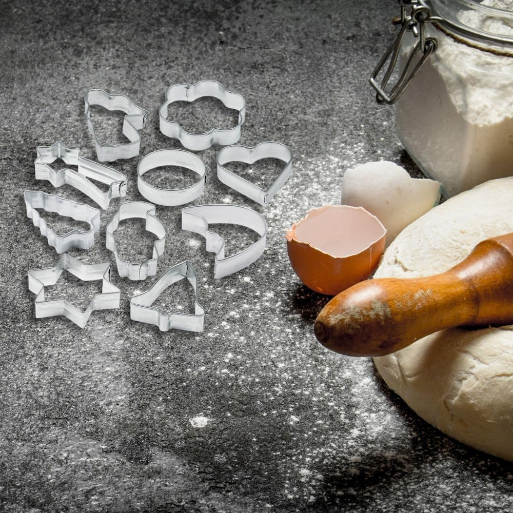 Set de forme pentru fursecuri Zenker, 10 piese, forme pentru fursecuri cu diferite motive de Crăciun, set pentru fursecuri și biscuiți, culoare: argintiu, cantitate: 1 x set de 10 piese