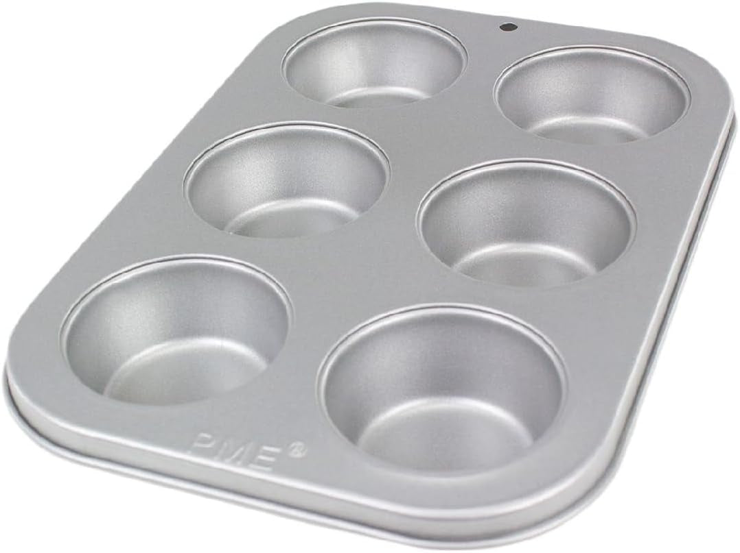 CSB108 Teglia per muffin antiaderente a 6 fori in acciaio al carbonio, Acciaio inossidabile, Argento, 28,9 X 17,7 X 3,1 cm Teglie e vassoi Naty Shop