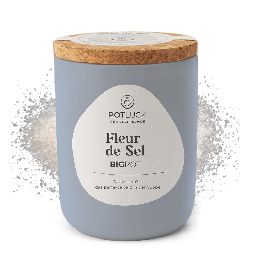 Potluck | Fleur de Sel handgeschöpft | Meersalz im Keramiktopf | 80g| Vegano, senza glutine e con ingredienti naturali